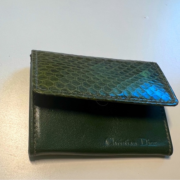Vintage CHRISTIAN DIOR Green Leather TRI-Fold Key Chain - Picture 1 of 6